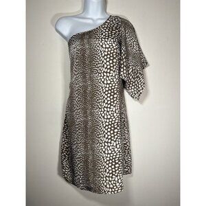 One Shoulder Animal Print Mini Dress Brown White Quiet Luxury Old Money Size XS